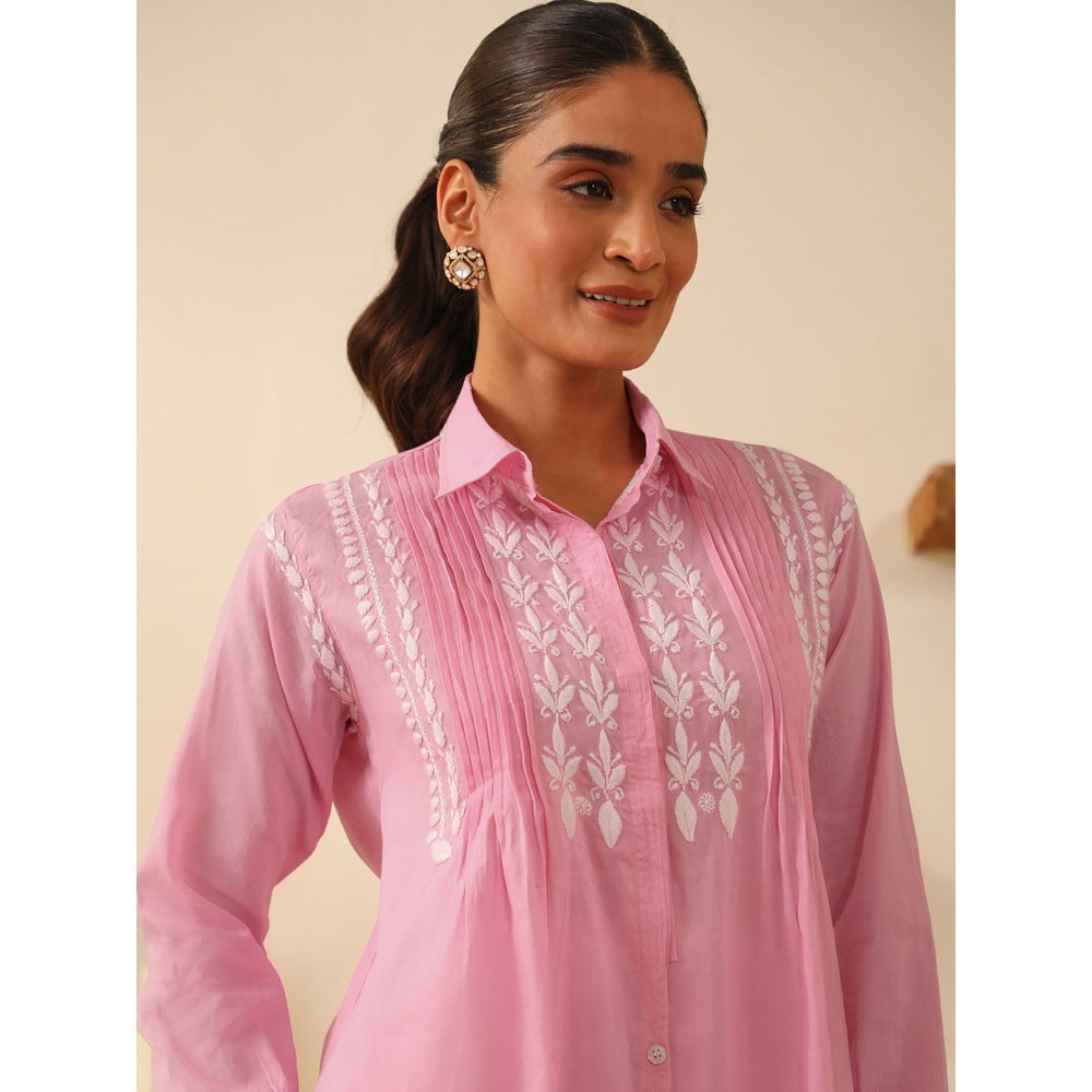 House of Chikankari Chikankari Cotton Embroidered Short Shirt Style Tunic