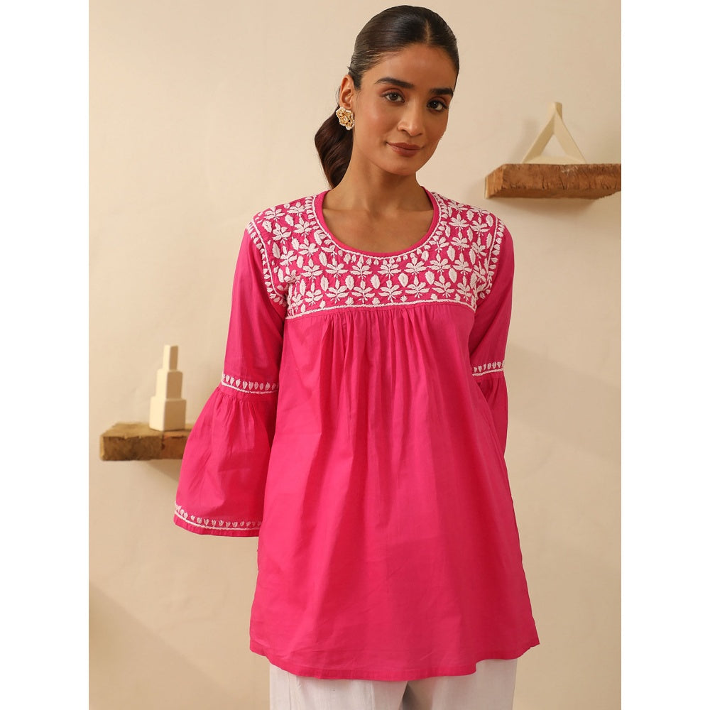 House of Chikankari Pink Chikankari Cotton Embroidered Tunic