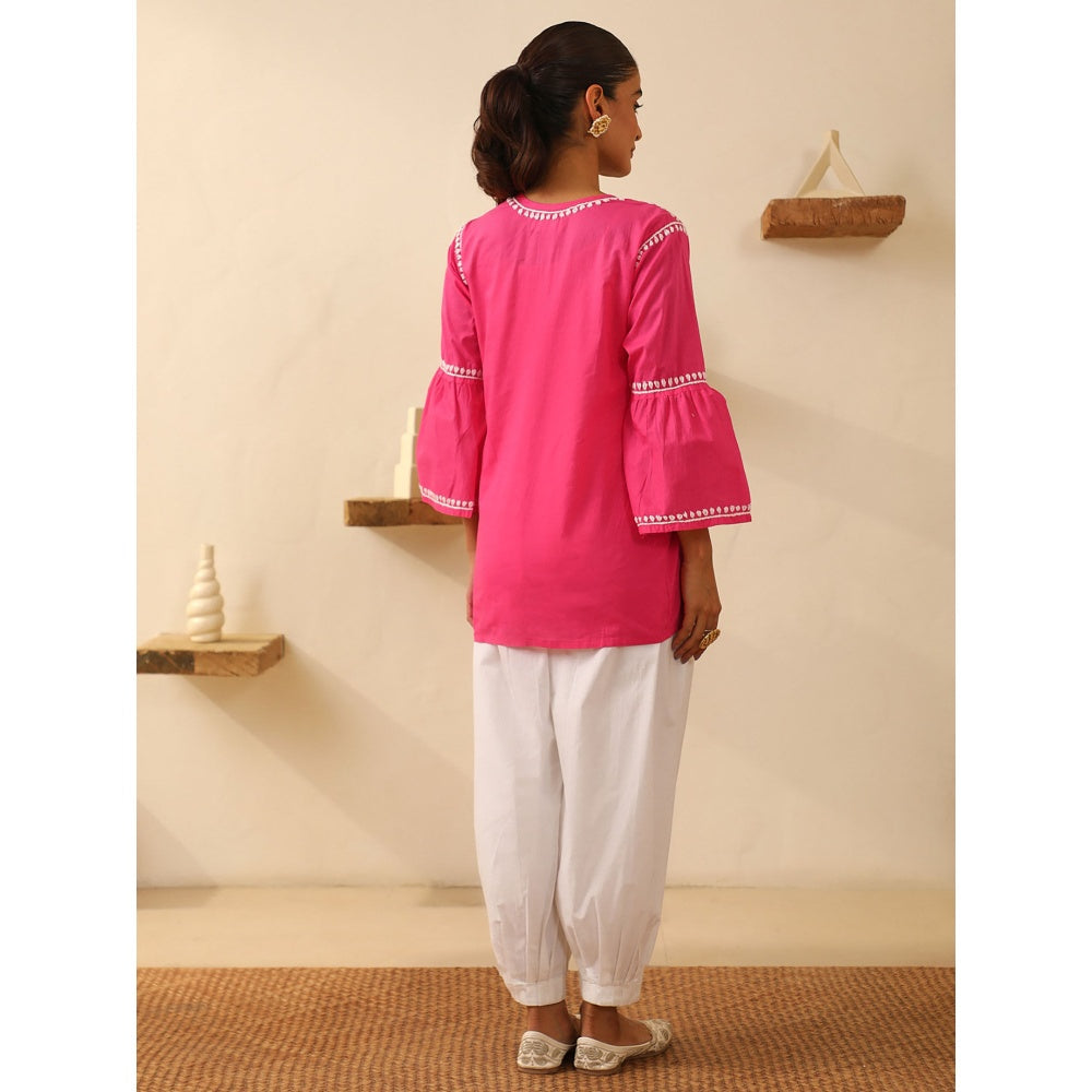 House of Chikankari Pink Chikankari Cotton Embroidered Tunic