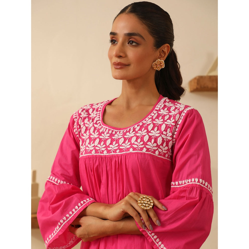 House of Chikankari Pink Chikankari Cotton Embroidered Tunic