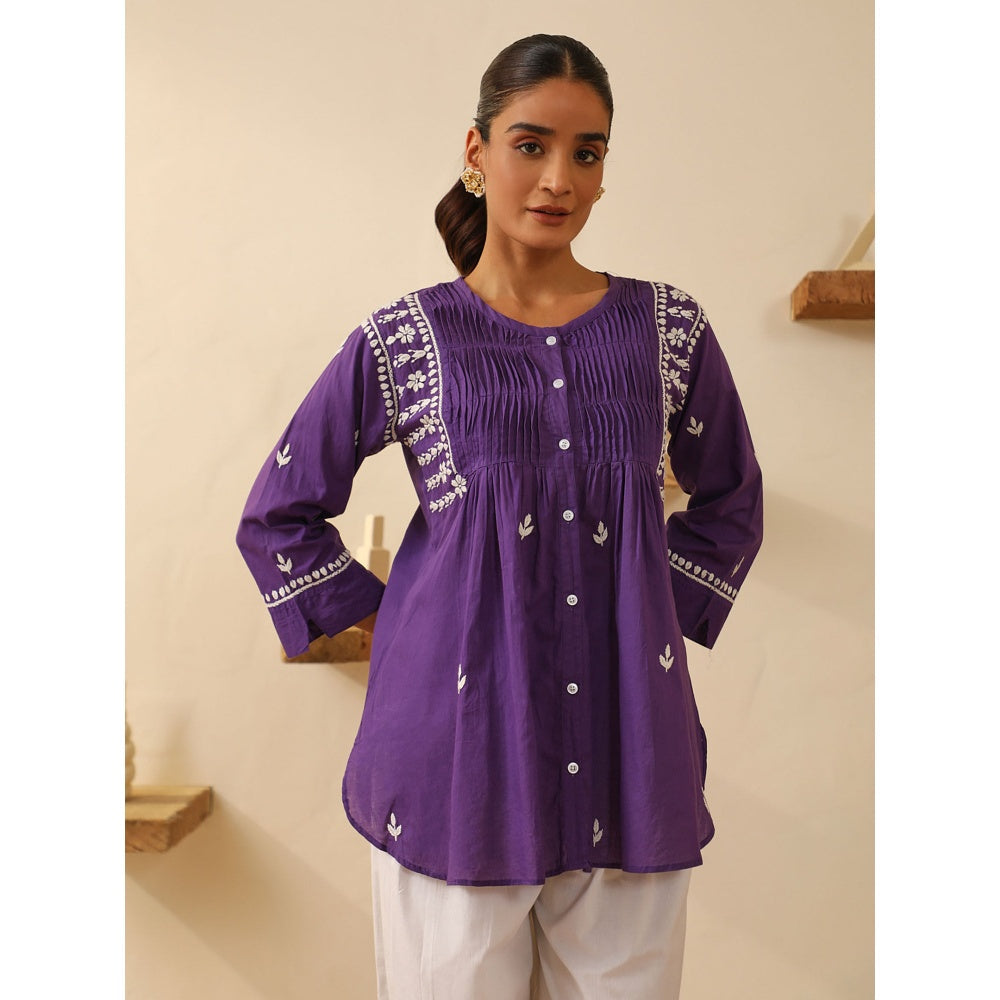House of Chikankari Purple Chikankari Cotton Embroidered Tunic