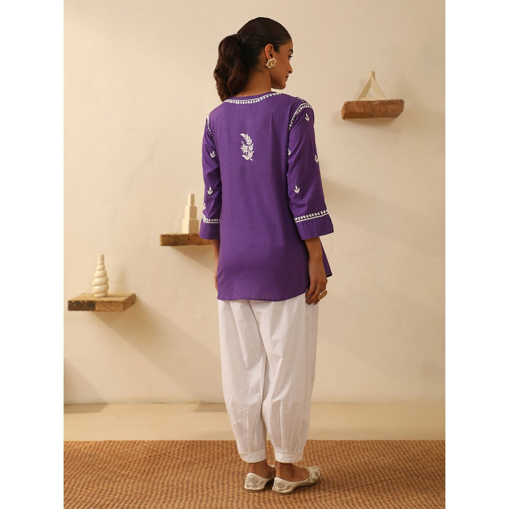 House of Chikankari Purple Chikankari Cotton Embroidered Tunic