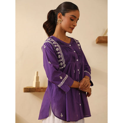 House of Chikankari Purple Chikankari Cotton Embroidered Tunic
