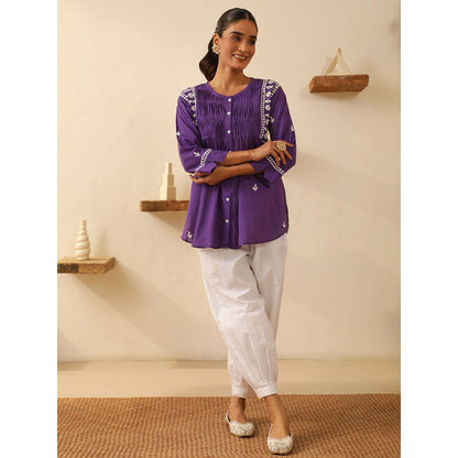 House of Chikankari Purple Chikankari Cotton Embroidered Tunic