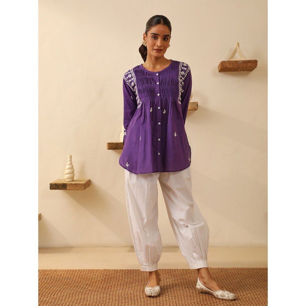 House of Chikankari Purple Chikankari Cotton Embroidered Tunic