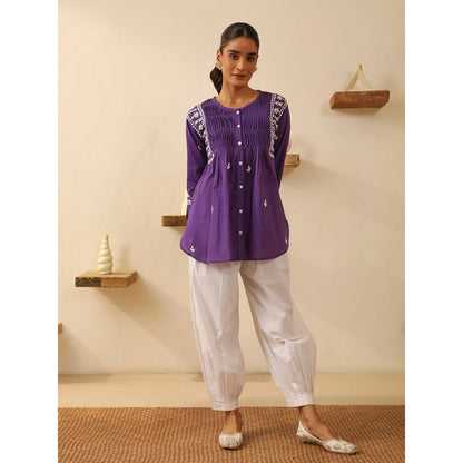 House of Chikankari Purple Chikankari Cotton Embroidered Tunic