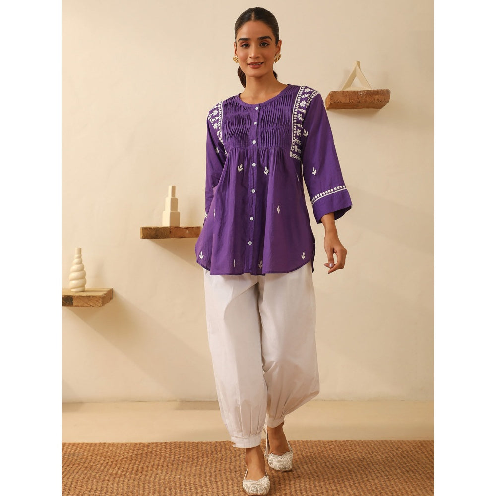 House of Chikankari Purple Chikankari Cotton Embroidered Tunic