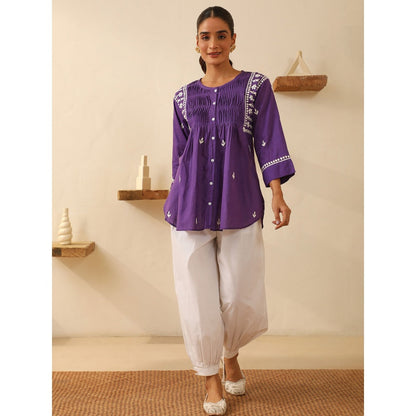 House of Chikankari Purple Chikankari Cotton Embroidered Tunic