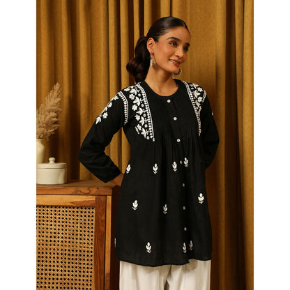 House of Chikankari Black Chikankari Cotton Embroidered Tunic