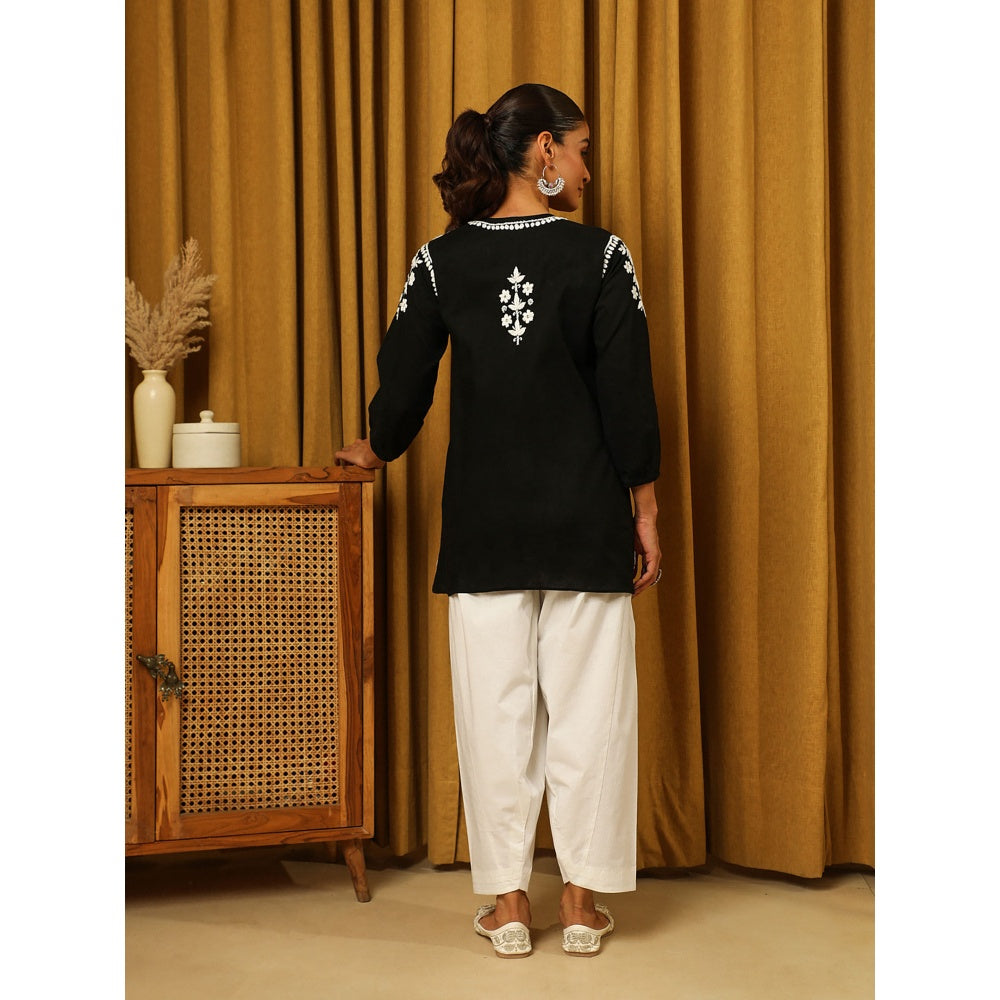House of Chikankari Black Chikankari Cotton Embroidered Tunic