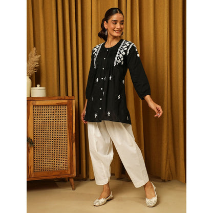 House of Chikankari Black Chikankari Cotton Embroidered Tunic