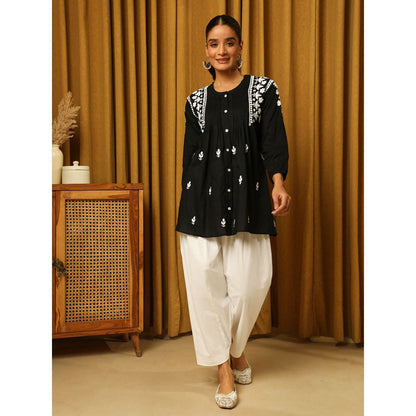 House of Chikankari Black Chikankari Cotton Embroidered Tunic