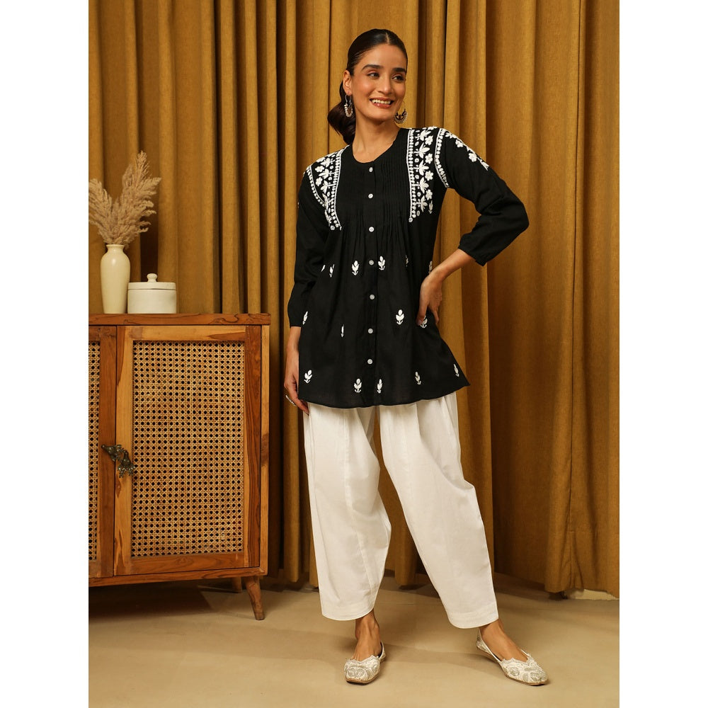 House of Chikankari Black Chikankari Cotton Embroidered Tunic