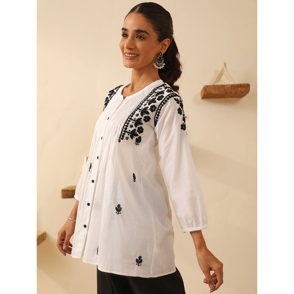 House of Chikankari White Chikankari Cotton Embroidered Tunic