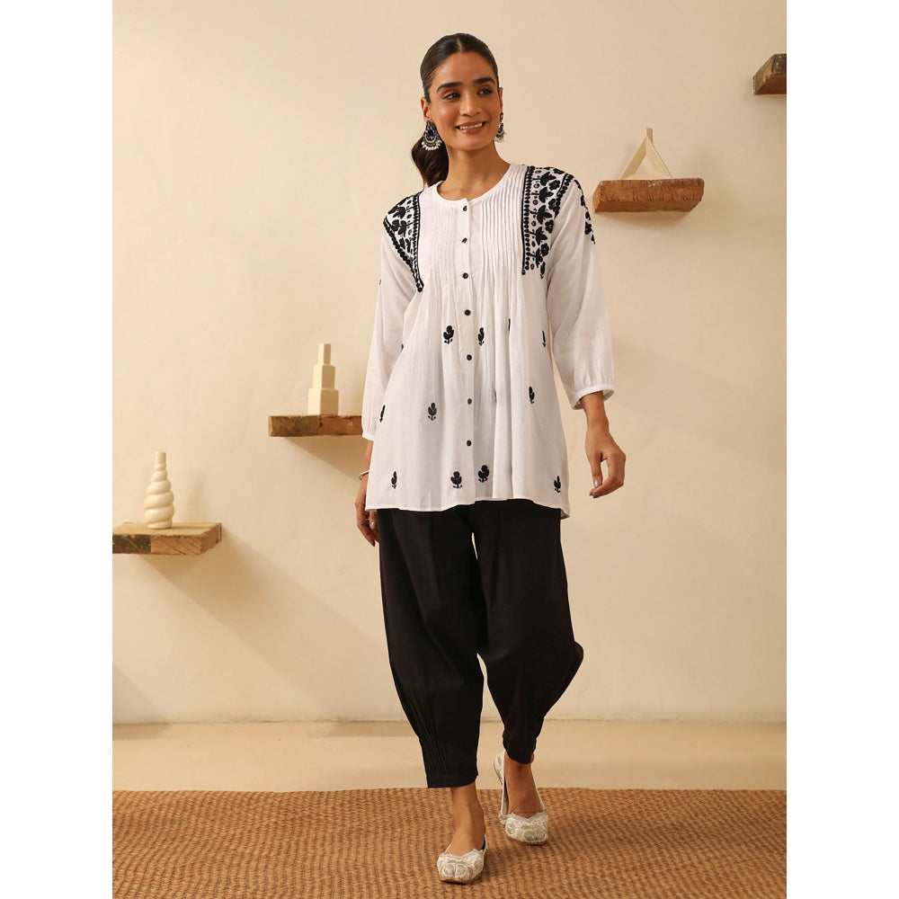 House of Chikankari White Chikankari Cotton Embroidered Tunic