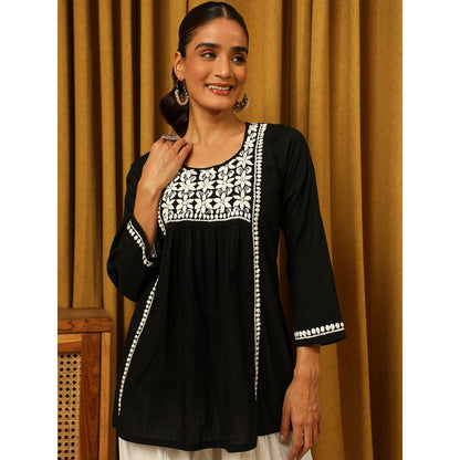 House of Chikankari Black Chikankari Cotton Embroidered Tunic