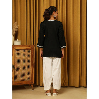 House of Chikankari Black Chikankari Cotton Embroidered Tunic