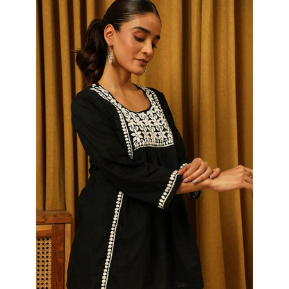House of Chikankari Black Chikankari Cotton Embroidered Tunic