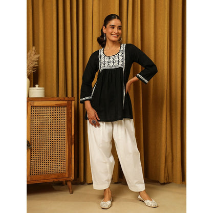 House of Chikankari Black Chikankari Cotton Embroidered Tunic