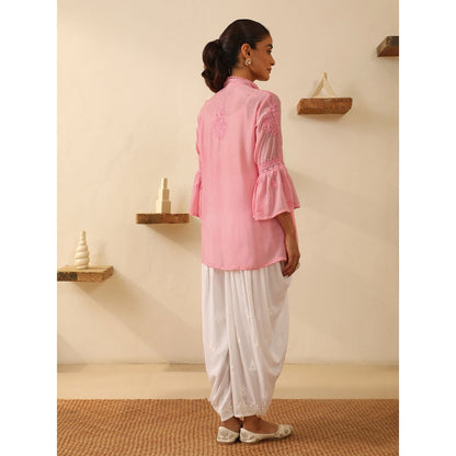 House of Chikankari Pink Chikankari Chanderi Embroidered Tunic