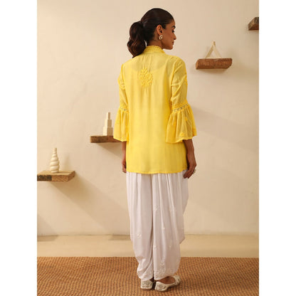 House of Chikankari Yellow Chikankari Chanderi Embroidered Tunic