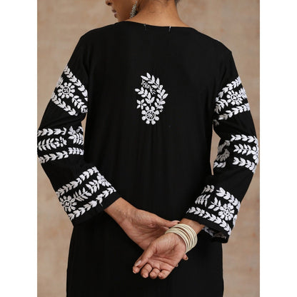 House of Chikankari Rayon Chikankari Womens Long Kurta - Black