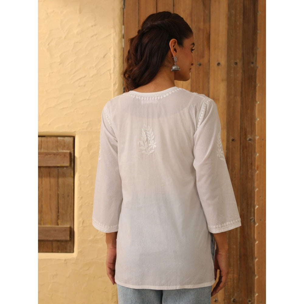 House of Chikankari Cotton Chikankari Womens Short Kurti - White