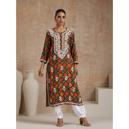House of Chikankari Rayon Chikankari Printed Womens Long Kurta - Multi-Color