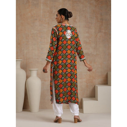 House of Chikankari Rayon Chikankari Printed Womens Long Kurta - Multi-Color
