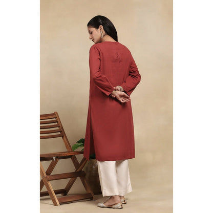 House of Chikankari Cotton Chikankari Womens Long Kurta - Brown