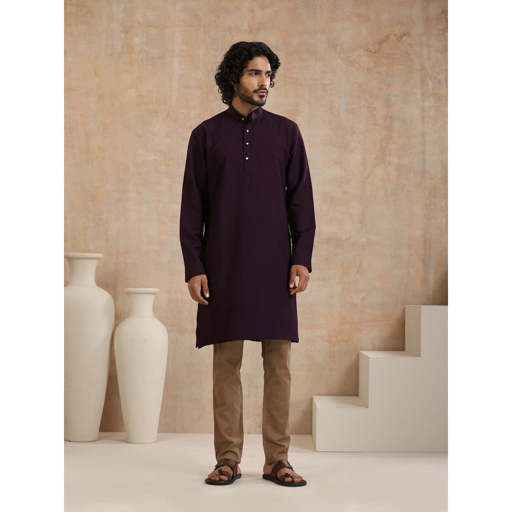 House of Chikankari Dobby Textured Mens Long Kurta - Dark Purple