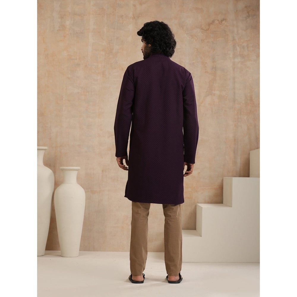House of Chikankari Dobby Textured Mens Long Kurta - Dark Purple