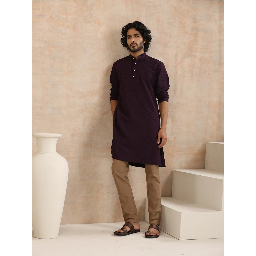 House of Chikankari Dobby Textured Mens Long Kurta - Dark Purple
