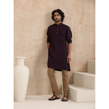 House of Chikankari Dobby Textured Mens Long Kurta - Dark Purple