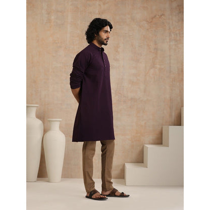 House of Chikankari Dobby Textured Mens Long Kurta - Dark Purple