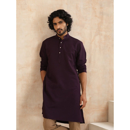 House of Chikankari Dobby Textured Mens Long Kurta - Dark Purple