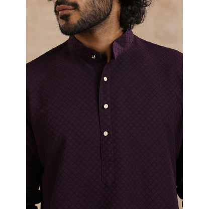 House of Chikankari Dobby Textured Mens Long Kurta - Dark Purple