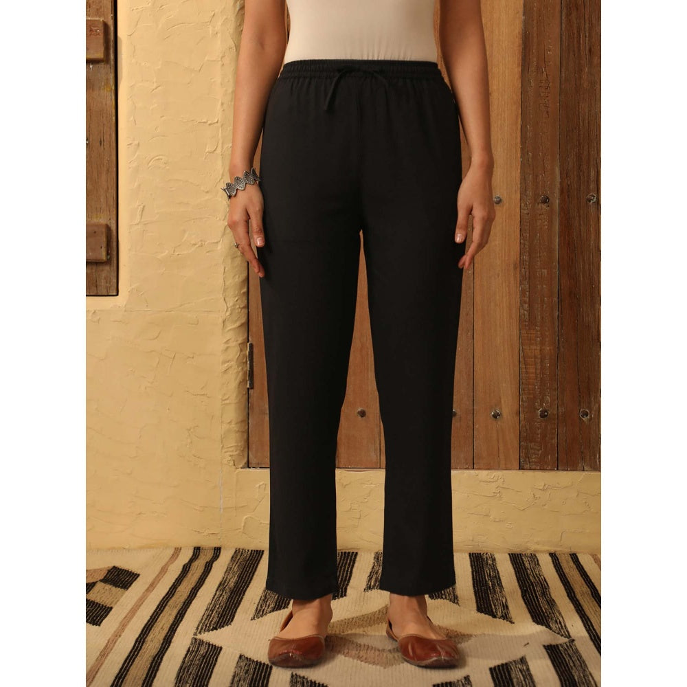 House of Chikankari Black Cotton Solid Pant