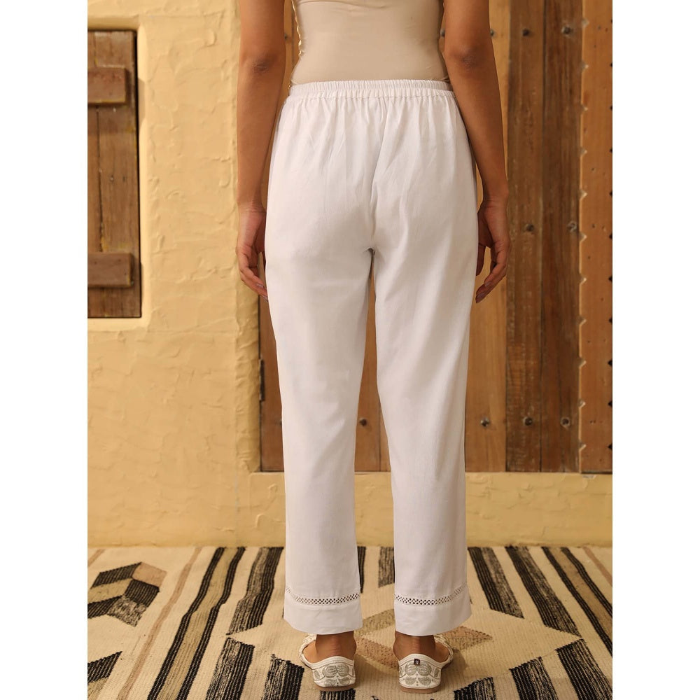 House of Chikankari White Cotton Solid Pant