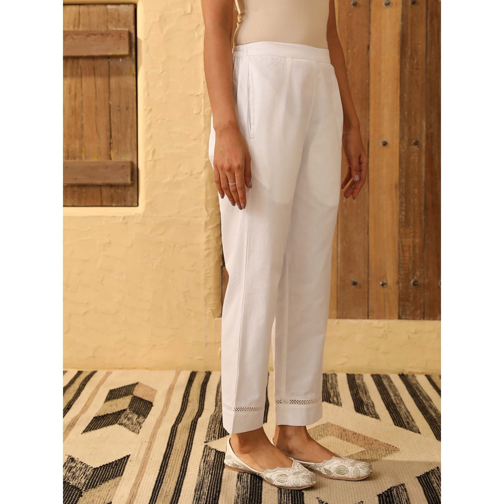 House of Chikankari White Cotton Solid Pant