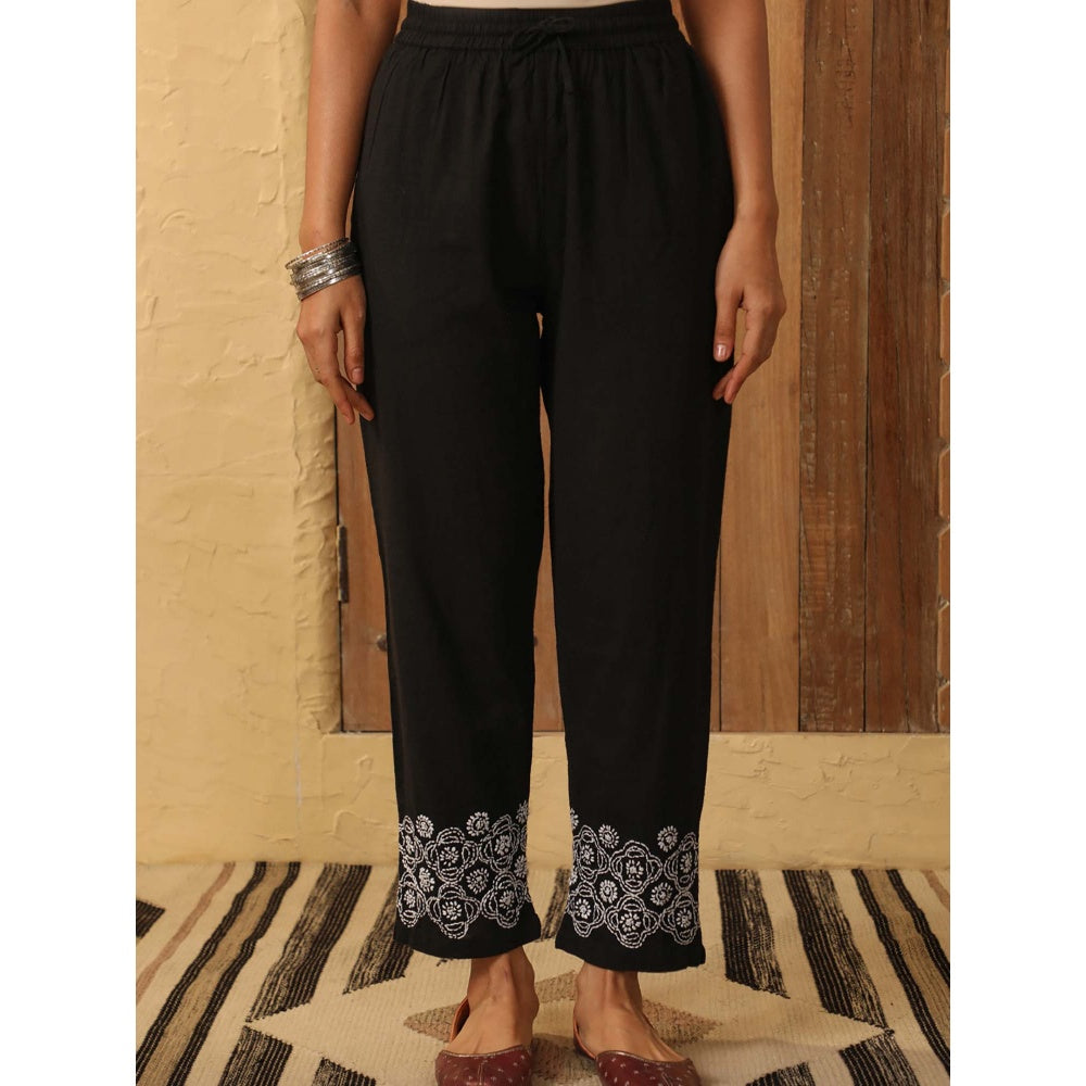 House of Chikankari Black Cotton Slub Pant