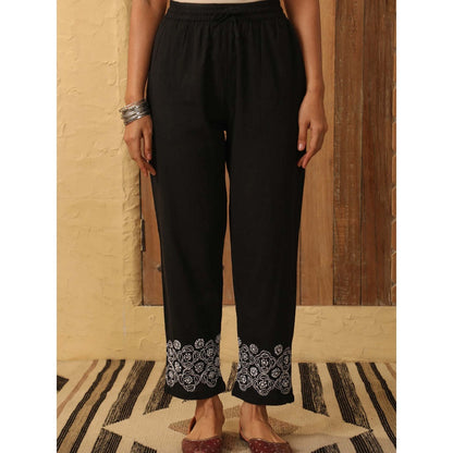 House of Chikankari Black Cotton Slub Pant