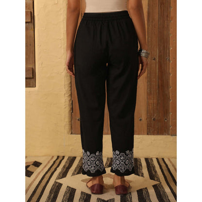 House of Chikankari Black Cotton Slub Pant
