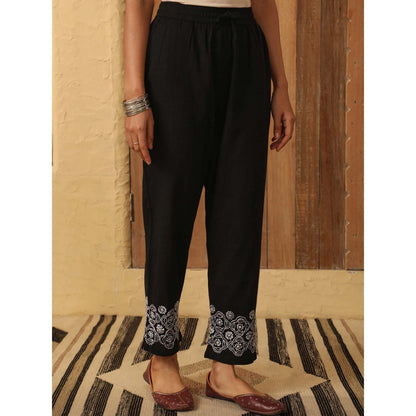 House of Chikankari Black Cotton Slub Pant