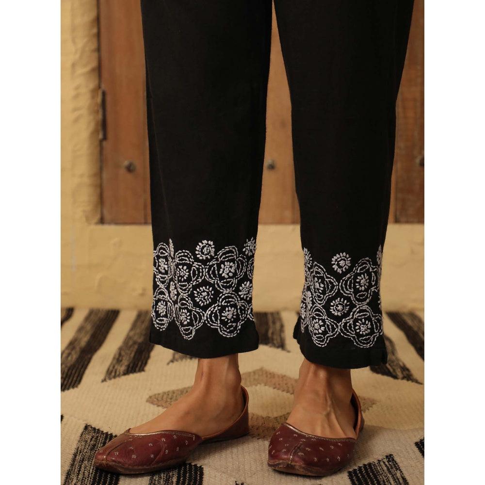 House of Chikankari Black Cotton Slub Pant