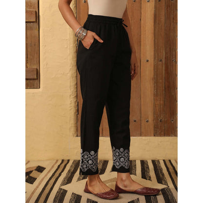 House of Chikankari Black Cotton Slub Pant