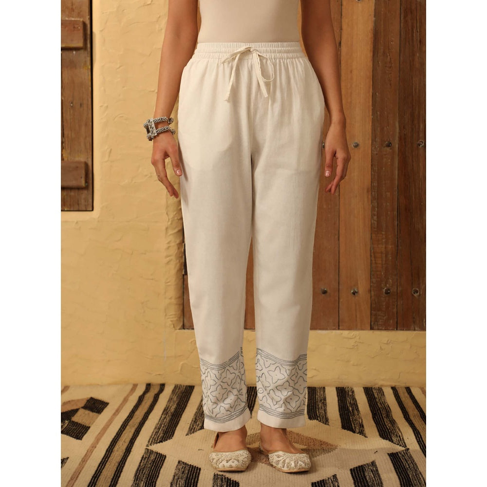House of Chikankari Off White Cotton Slub Pant