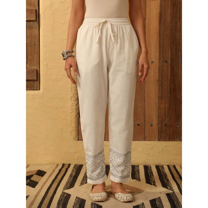House of Chikankari Off White Cotton Slub Pant