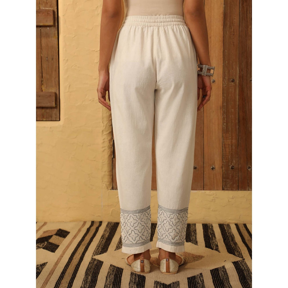 House of Chikankari Off White Cotton Slub Pant