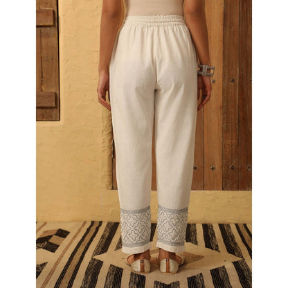 House of Chikankari Off White Cotton Slub Pant